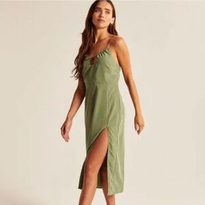 NEW Abercrombie & Fitch Womens Petite XL Keyhole Midi Dress Minimalist Vacation